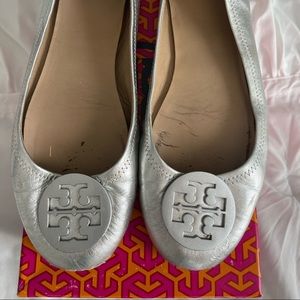 Tory Burch Silver Classic Flats